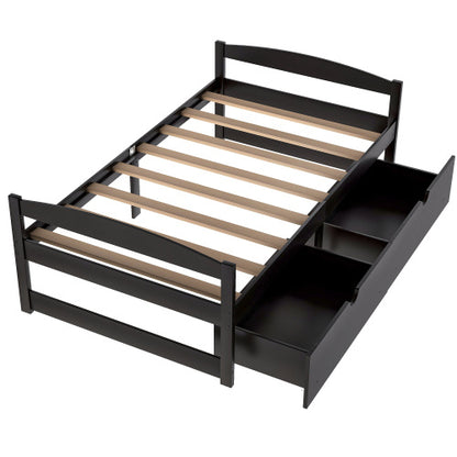 Twin Size Platform Bed, With Two Drawers, Espresso