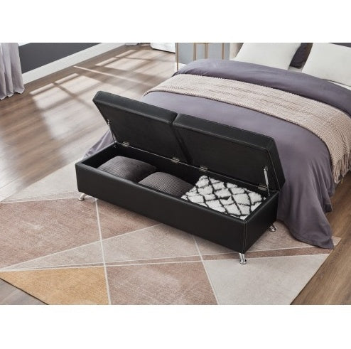 56.7 Bed Bench With Storage Black Leather