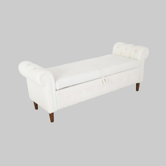 Beige Teddy Velvet Multifunctional Storage Rectangular Sofa Stool