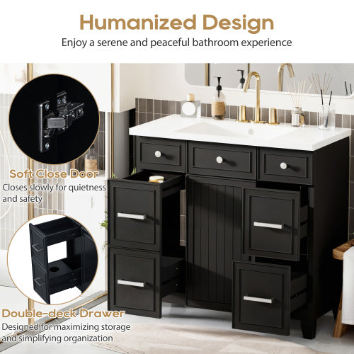 36  Bathroom Vanity Cabinet With Sink Top Combo Set , Black ,Single Sink,Shaker Cabinet With Soft Closing Door And 3 Drawers