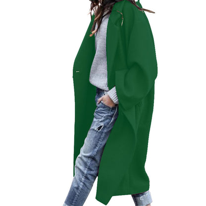 Casual Long Jacket With Pockets Solid Color Single Breasted Lapel Woolen Coat For Women Warm Winter Clothing