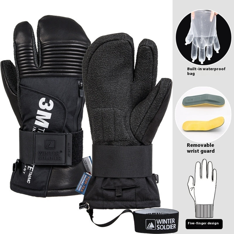 Veneer Silky Kevlar Ski Gloves Three Finger Waterproof And Hard-wearing Ski Mitten