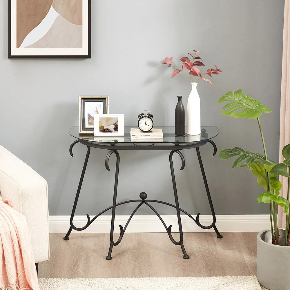 Tempered Glass Surface Console Table Coffee Table With Sturdy Construction For Living Room