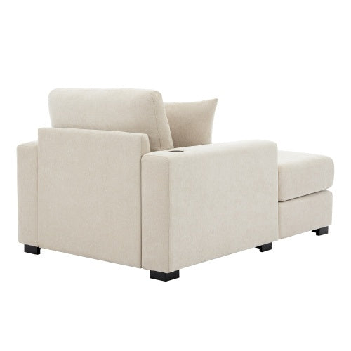 43.5 Oversized Chaise Lounger Modern Style Sofa Couch ,with Pillows, Charge Station  Cup Holders, Chenille Fabric