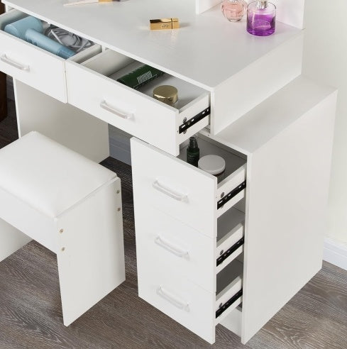 White Color Adjustable Dressing Table With 4 Drawers