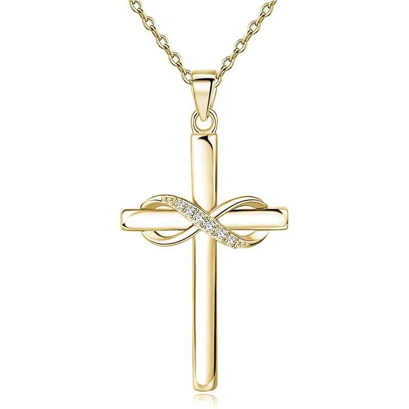 Cross With Infinity Sign Pendant Necklace For Women Simple Stylish Gold Color Neck Accessories Temperament Lady Jewelry Fashion Jewelry Valentine's Day Gifts