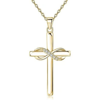 Cross With Infinity Sign Pendant Necklace For Women Simple Stylish Gold Color Neck Accessories Temperament Lady Jewelry Fashion Jewelry Valentine's Day Gifts