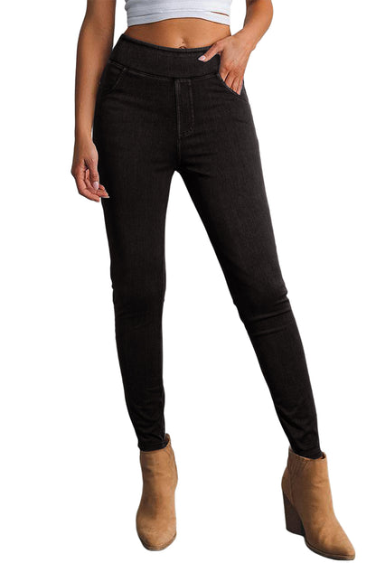 Black Back Pocket Stretchy Denim Casual Leggings