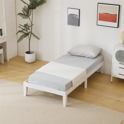 Basic Bed Frame Washed White Wooden Bed