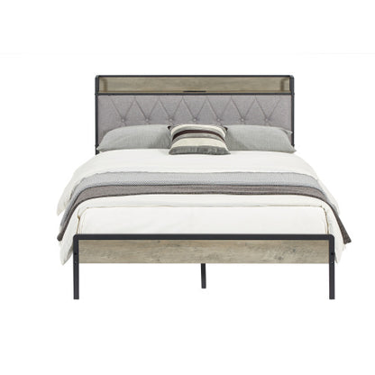 Bed Frame With Charging Station Full Size, Grey