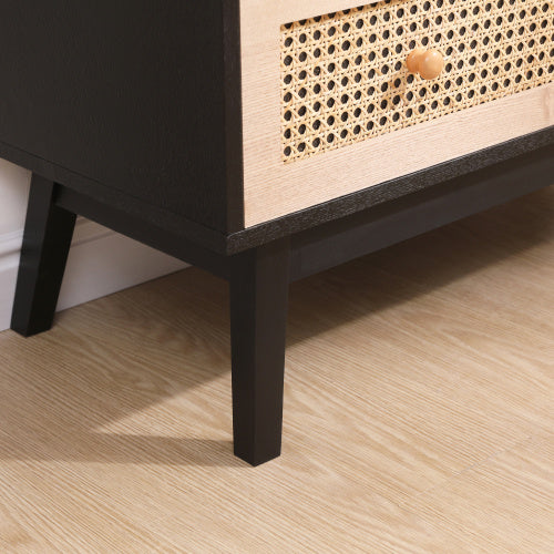 31.5 3-Drawers Rattan Storage Cabinet Rattan Drawer,for Bedroom,Living Room,Natural Drawer And Black Panel