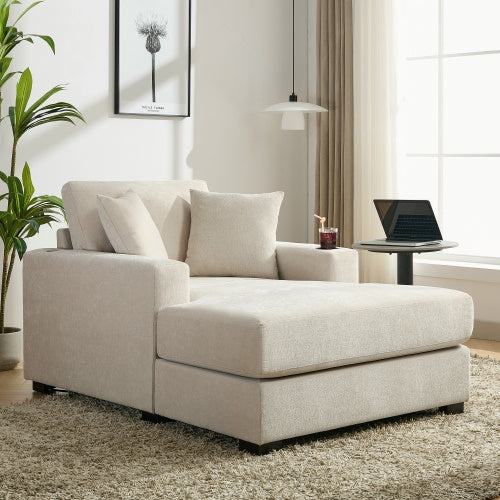 43.5 Oversized Chaise Lounger Modern Style Sofa Couch ,with Pillows, Charge Station  Cup Holders, Chenille Fabric