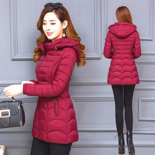 Women's Mid-length Simple Slim-fit Figure Flattering Mid-length Cotton-padded Coat