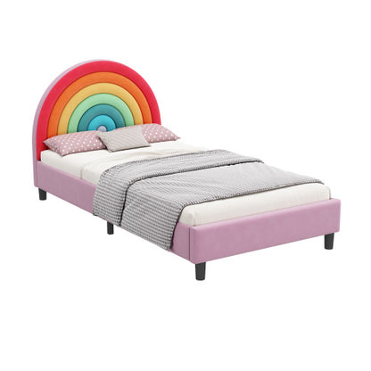 Rainbow Design Upholstered Twin Platform Bed Cute Style Princess Bed For Boys Girls, Teens