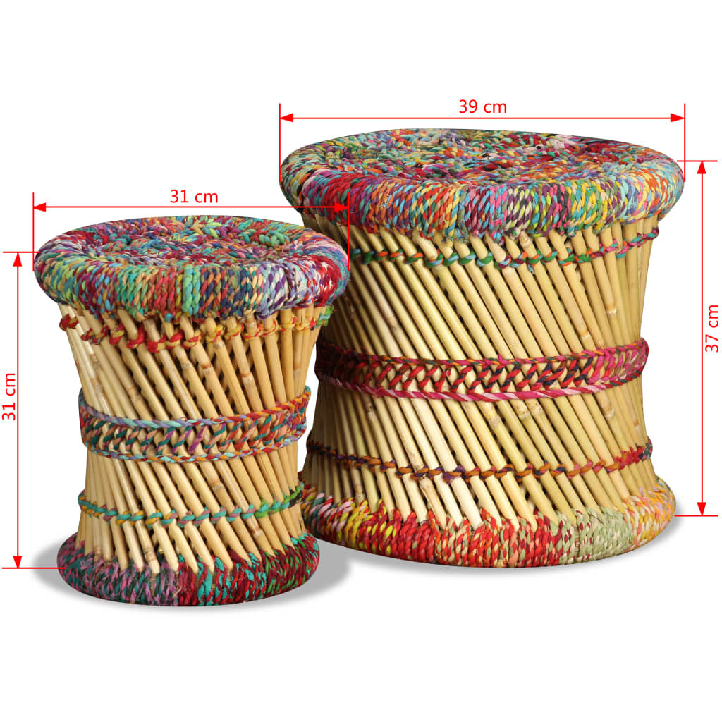 vidaXL Stools with Chindi Details 2 pcs Multicolour Bamboo