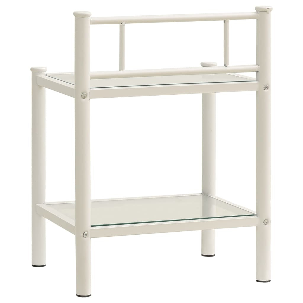 vidaXL Bedside Cabinet White&Transparent 45x34.5x60.5 cm Metal & Glass