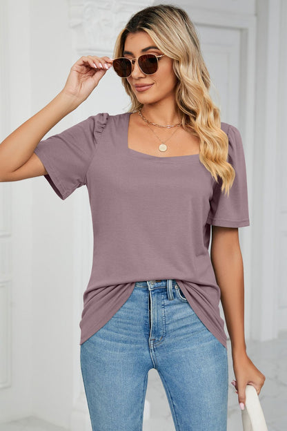 Square Neck Puff Sleeve T-Shirt