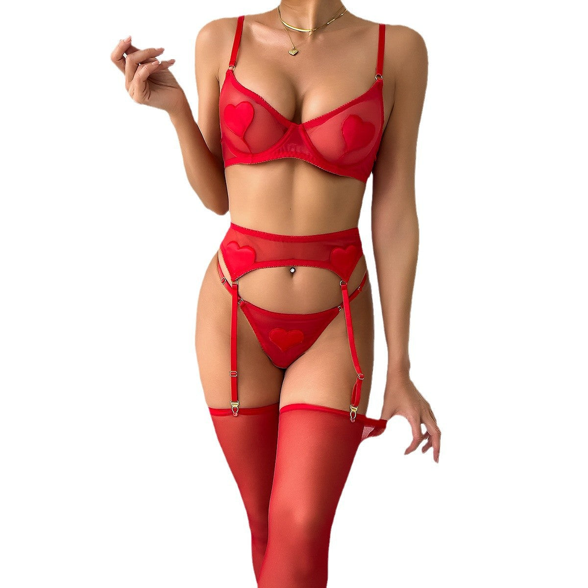 Transparent Bra Underwear Four-piece Set With Stockings Christmas Outfit