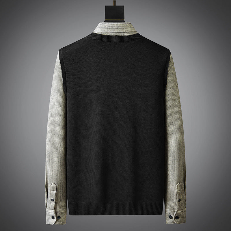 Winter Brushed Woolen Thickened Fake Two Pieces Sweaters Men