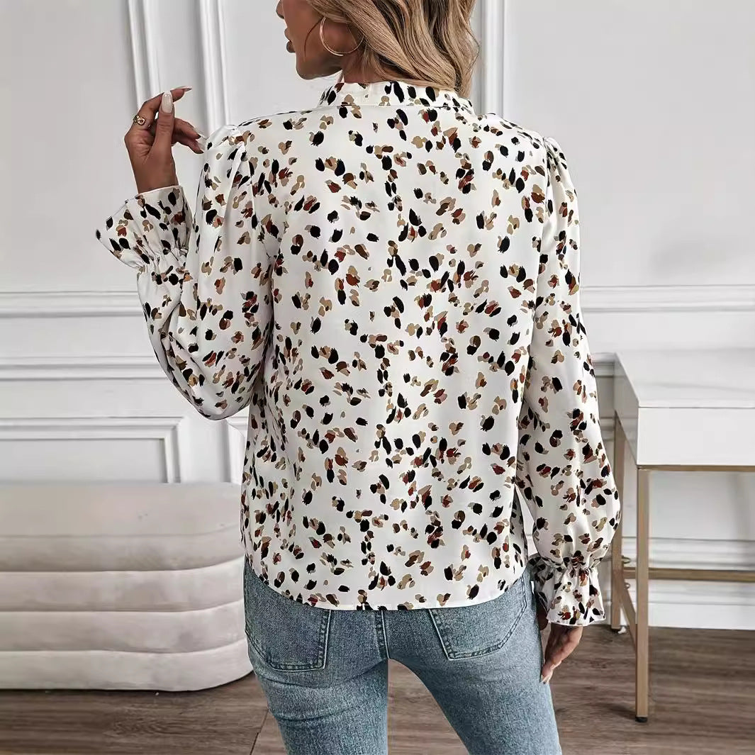 Women's Casual Printing Fabric Lantern Sleeve Shirt