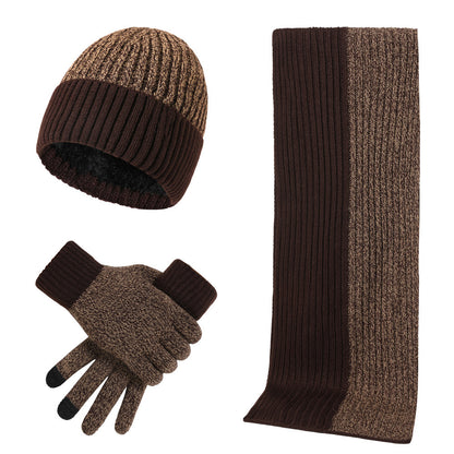 Warm Hat Scarf Gloves Knitted Plus Fluff Winter Men