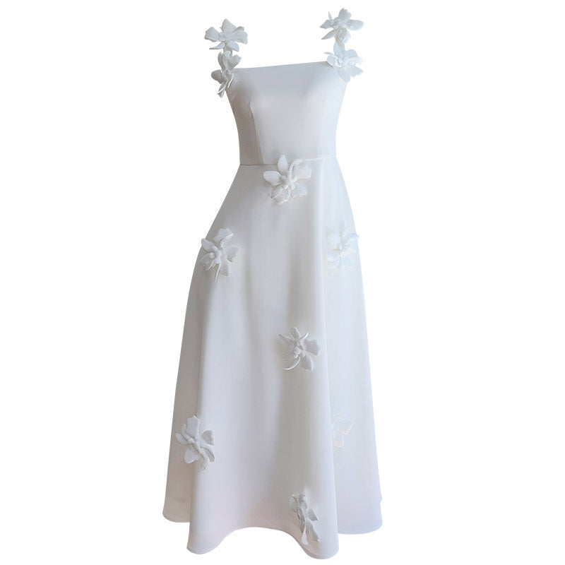 Three-dimensional Embroidery Certificate White French Suit Dress