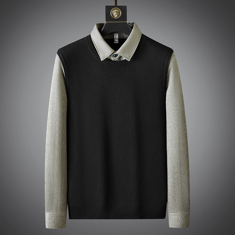 Winter Brushed Woolen Thickened Fake Two Pieces Sweaters Men