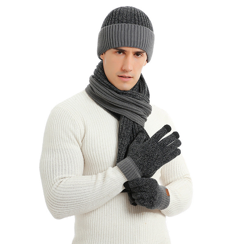 Warm Hat Scarf Gloves Knitted Plus Fluff Winter Men