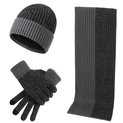 Warm Hat Scarf Gloves Knitted Plus Fluff Winter Men