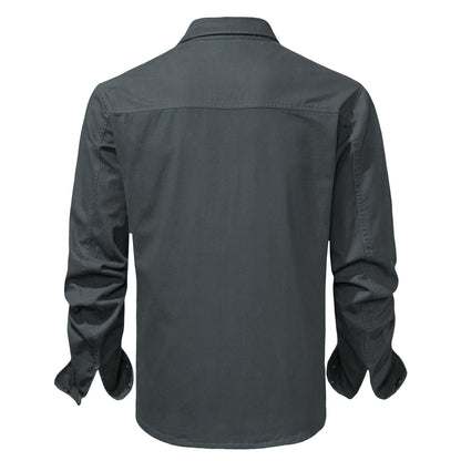 Washed Cotton Plus Size Solid Color Polo Collar Men's Long Sleeve Shirt