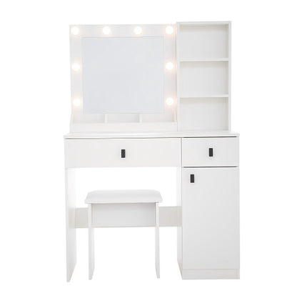 Vanity Desk With Lights, Vanity Set With Mirror, Makeup Vanity Desk With Large Drawers  Three Level Storage Dreeser, VanitysVanities With 3 Lights Brightness Adjustable For Bedroom, White