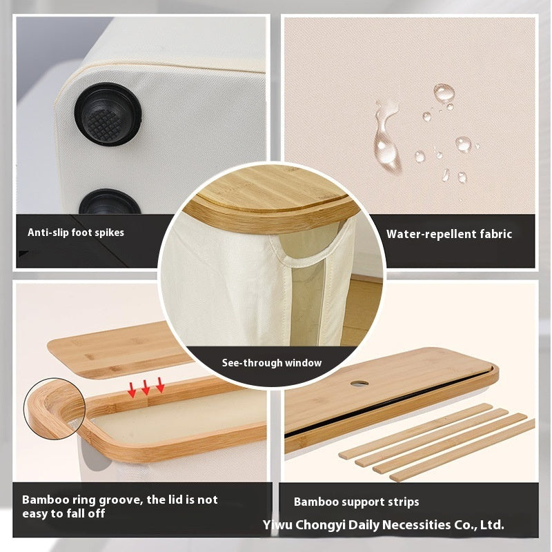 Bamboo Cover With Transparent Roll Paper Storage Basket