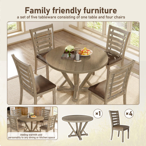 Round Dining Table 45.7 Inches Solid Wood