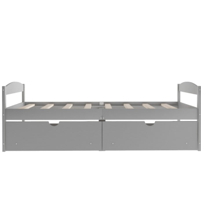 Twin Size Platform Bed, With Two Drawers, Gray