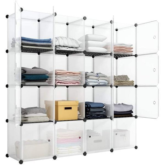 4-layer 16 Grid Plastic Wire Mesh With Door Cube Piece Storage Rack