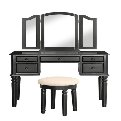 Vanity Table Set with Mirror and Stool, 5 Drawers Makeup Dressing Table with Cushioned Stool