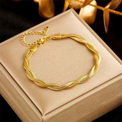 Stainless Steel Gold Plated Punk Fashion Double Layer Bracelet For Women Girl Snake Chain Party Luxury Jewelry