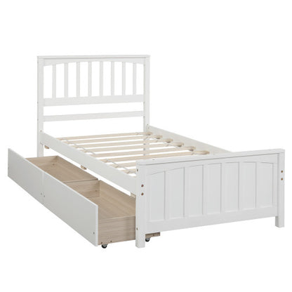 Twin Size Platform Bed With Two Drawers, White