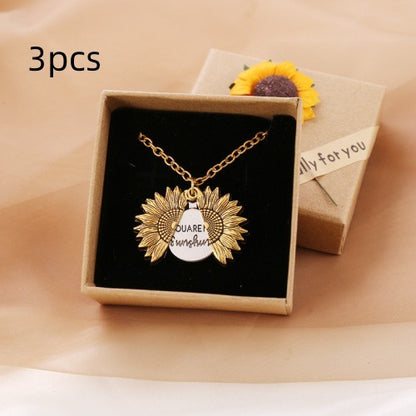 You Are My Sunshine Sunflower Necklace Women Men