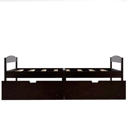 Twin Size Platform Bed, With Two Drawers, Espresso