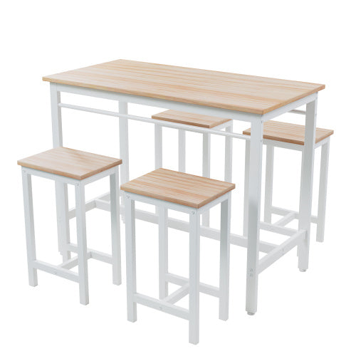 5 Piece Modern Kitchen Table Set With Four Bar Stools