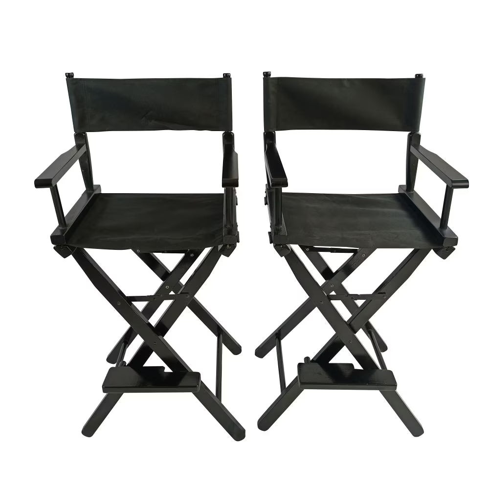 Casual Home Director's Chair, Black Frame Black Canvas,Suitable For Adults, Foldable Style, 2pcs Set Populus