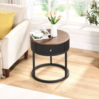 Round Bedside Table With Drawers