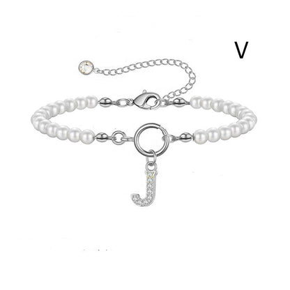 2024 New Fashion Toggle Clasp Initial Bracelet Women A-Z Letter Pendant 6mm Pearl Bracelet For Women Jewelry Gift