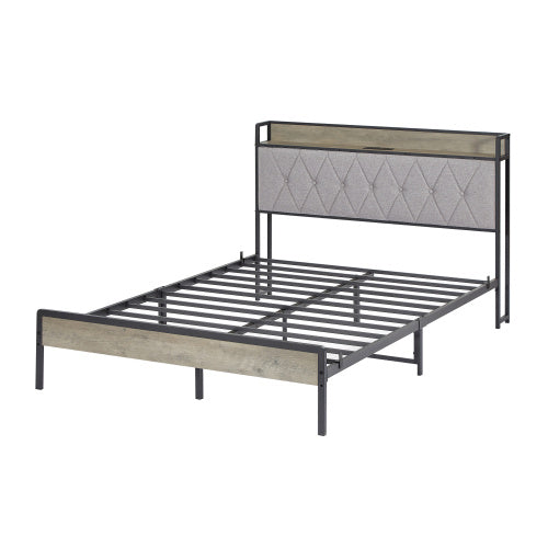 Bed Frame With Charging Station Full Size, Grey