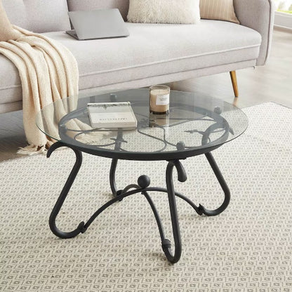 2 Piece Tempered Glass Finished Coffee Table Set With Decorative Coffee Table Round End Side Table