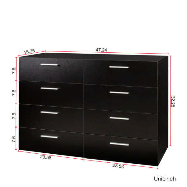 Black Particleboard Eight Drawer Cabinet