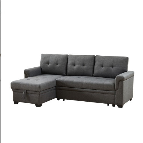 Dark Gray Linen Reversible Sleeper Sectional Sofa With Storage Chaise