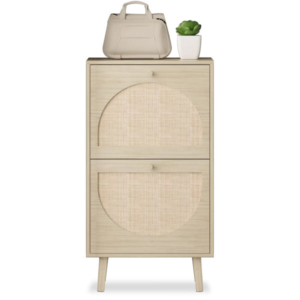 2 Flip Bucket Shoe Cabinets With High Legged Round Rattan Surface