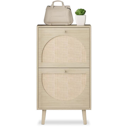 2 Flip Bucket Shoe Cabinets With High Legged Round Rattan Surface